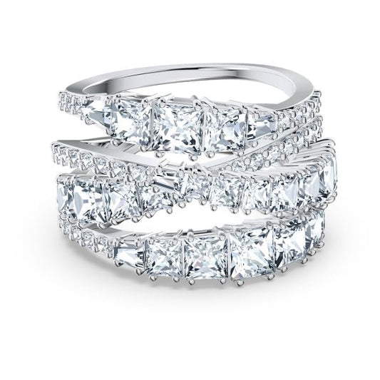 Twist Wrap Ring, White, Rhodium plated - SIZE 52