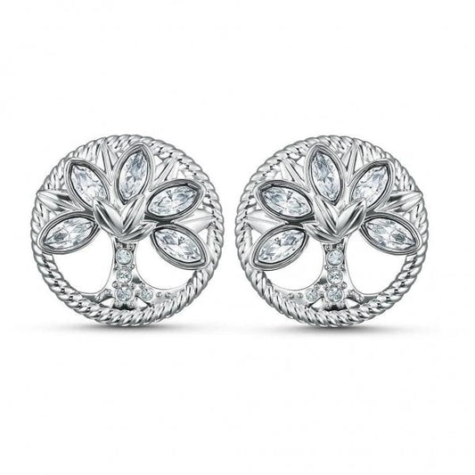 Symbolic Tree of Life Stud Pierced Earrings, White