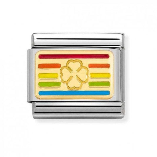 Gold Rainbow Four-Leaf Clover Flag Charm