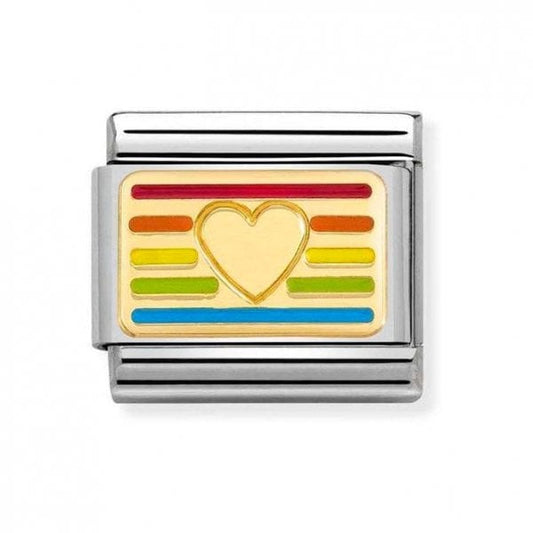 Gold Rainbow Heart Flag Charm