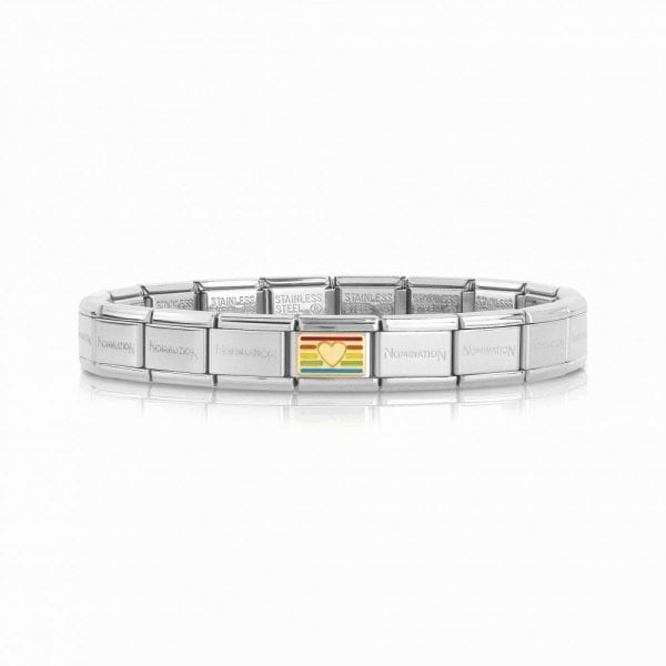 Gold Rainbow Heart Flag Charm