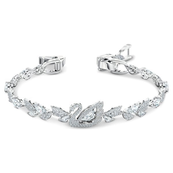 Dancing Swan Bracelet, White, Rhodium plated