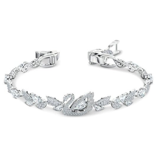 Dancing Swan Bracelet, White, Rhodium plated