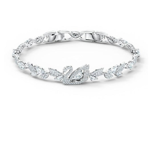 Dancing Swan Bracelet, White, Rhodium plated