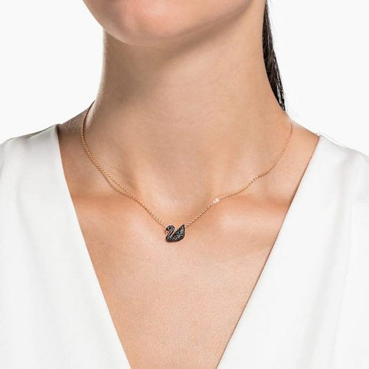 Swarovski Iconic Swan Pendant, Black, Rose-gold