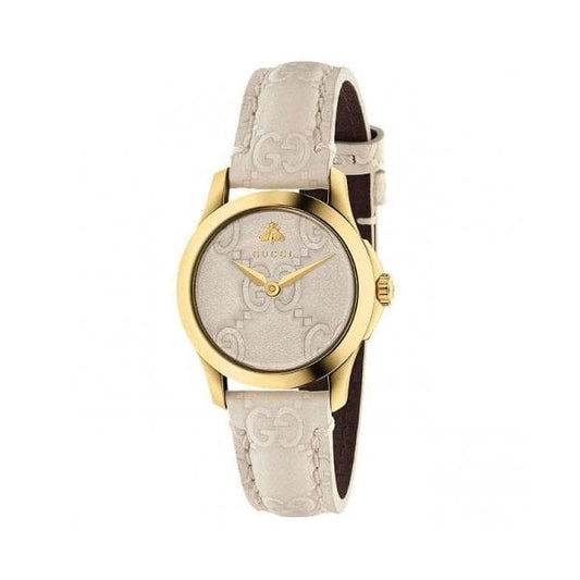 Gucci G-Timeless White Leather Strap Watch