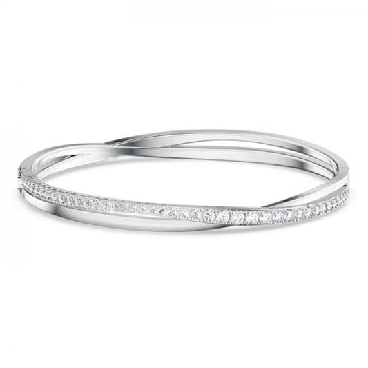 Twist Rows Bracelet, White, Rhodium plated