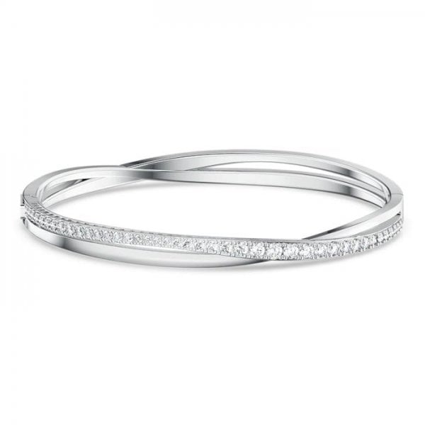 Twist Rows Bracelet, White, Rhodium plated