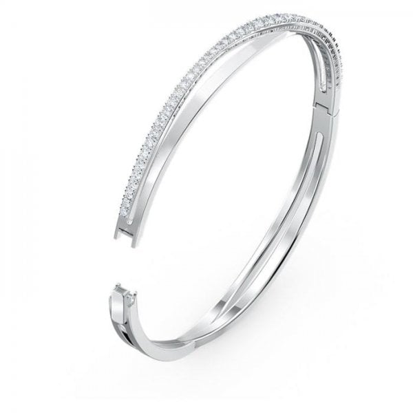 Twist Rows Bracelet, White, Rhodium plated