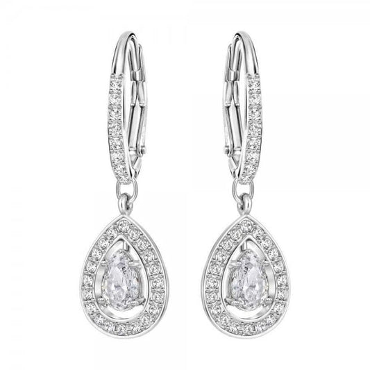 Angelic Pierced Earrings, White, Rhodium plated