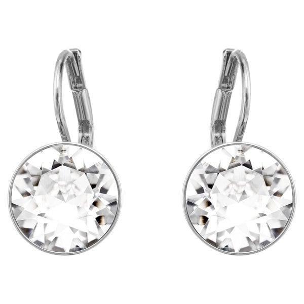 Bella Mini Earrings, White, Rhodium plated