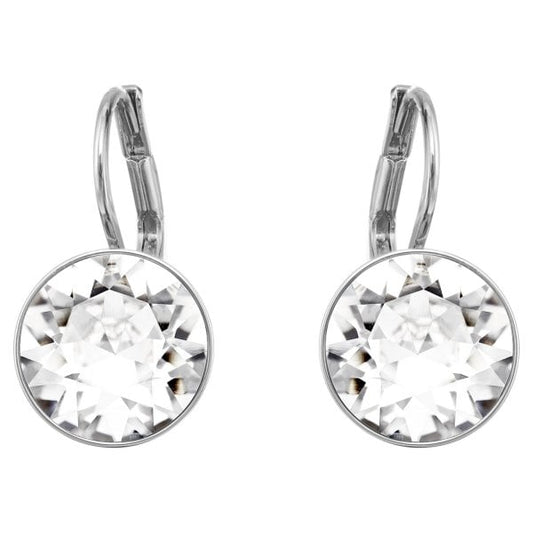 Bella Mini Earrings, White, Rhodium plated