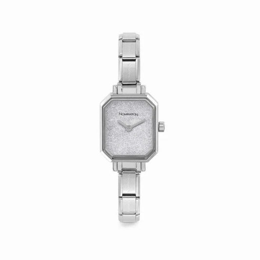 Paris Silver Glitter Rectangular Dial Watch