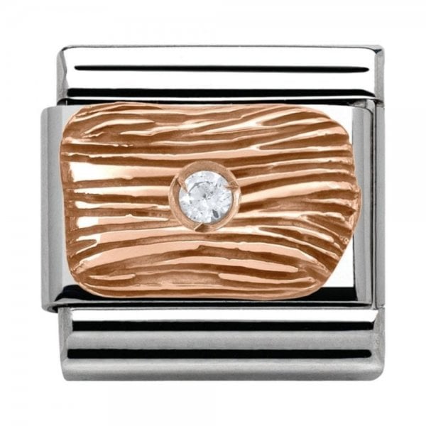 Rose Gold Textured Lines With CZ Charm