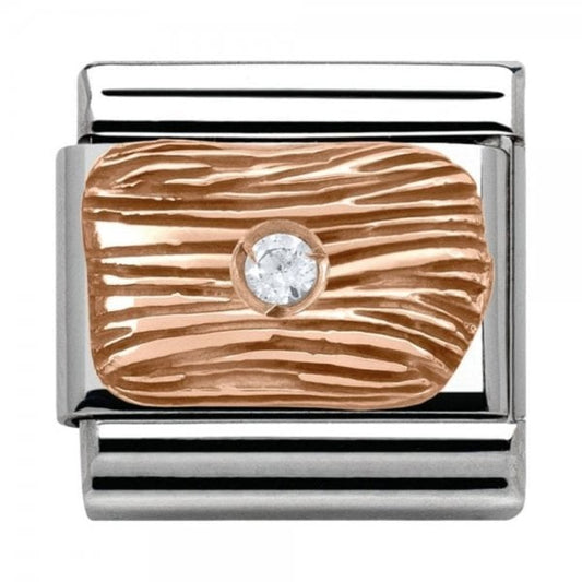 Rose Gold Textured Lines With CZ Charm