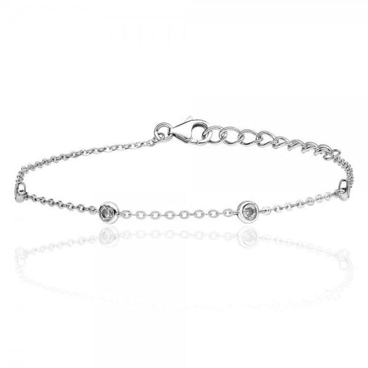 Silver Chain Rub Over Set Cubic Zirconia Bracelet