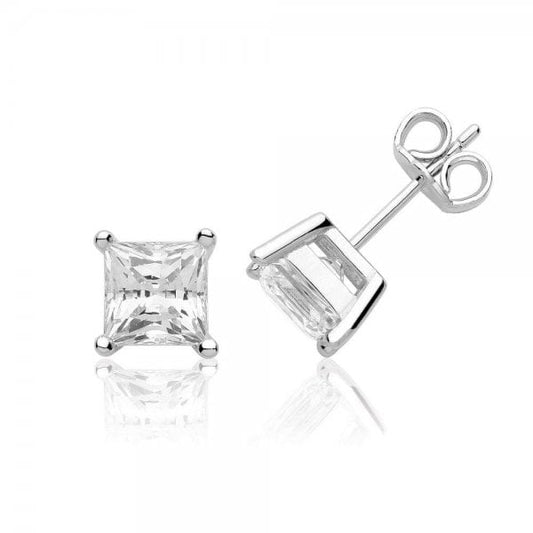 Single Stone 6mm Princess Cut Claw Set Earrings