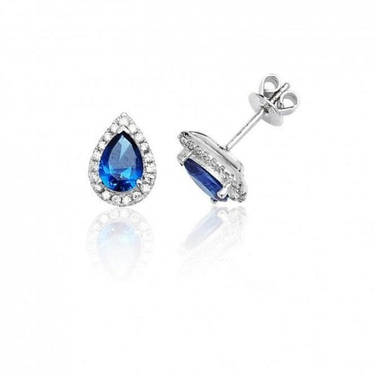Blue CZ Pear Shape Stud Earrings