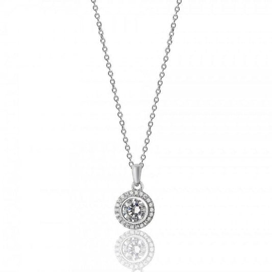 Round Halo Style Cubic Zirconia Chain Pendant