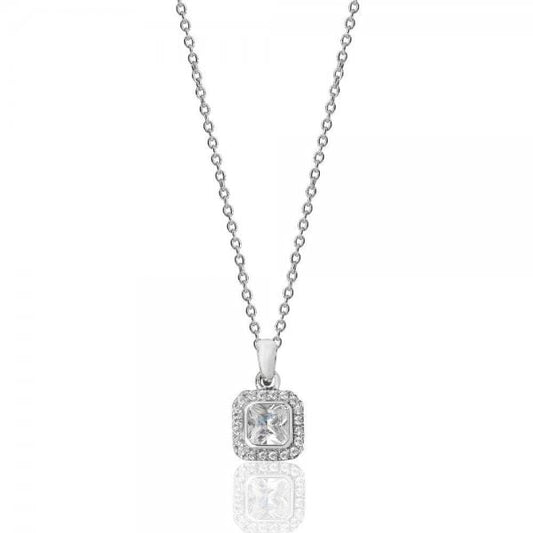 Square Halo Style Cubic Zirconia Chain Pendant