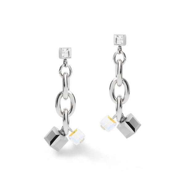ladies geocube crystal-silver earrings