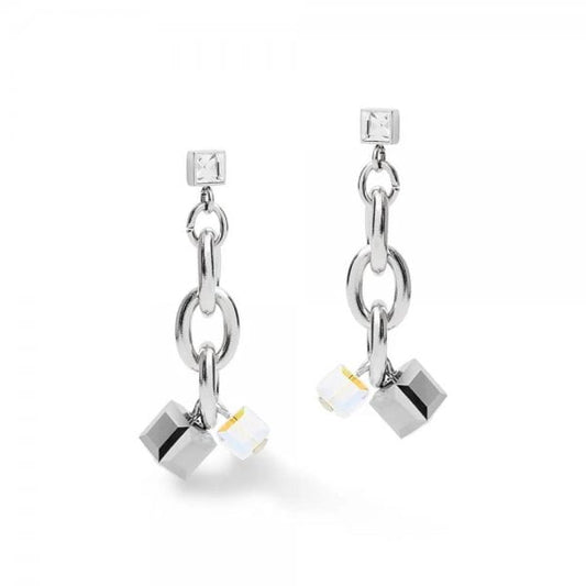 ladies geocube crystal-silver earrings