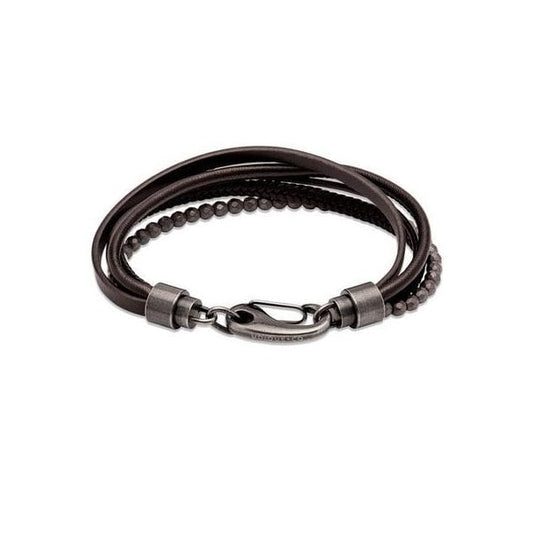Black Leather Bracelet - Hematite Beads