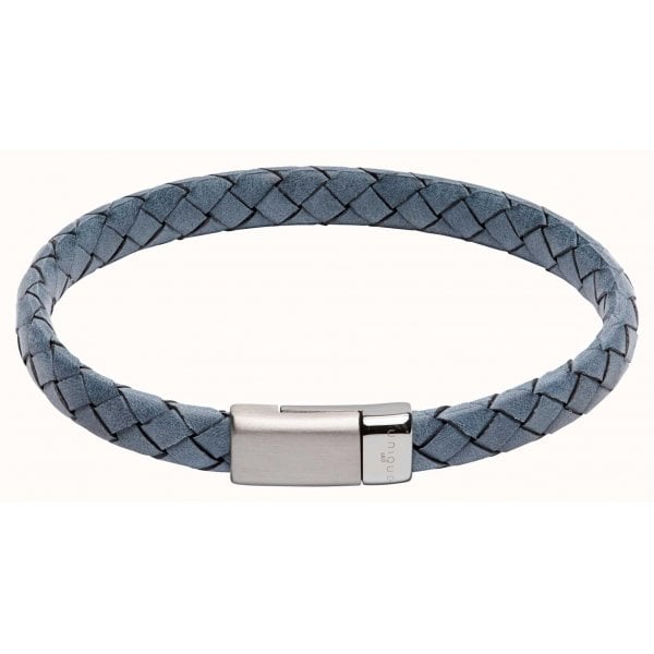 Blue Leather Steel Clasp Bracelet