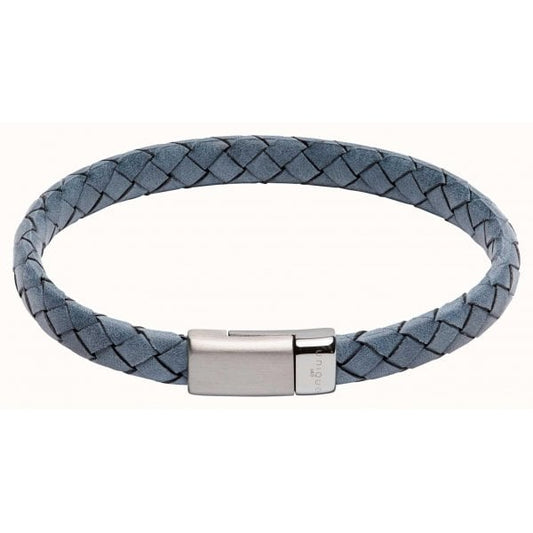 Blue Leather Steel Clasp Bracelet