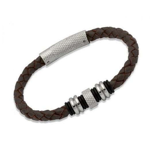 Dark Brown Leather Bracelet with Steel Elements