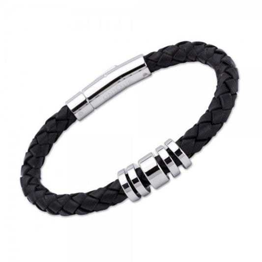 Gents Black Leather Bracelet 21cm