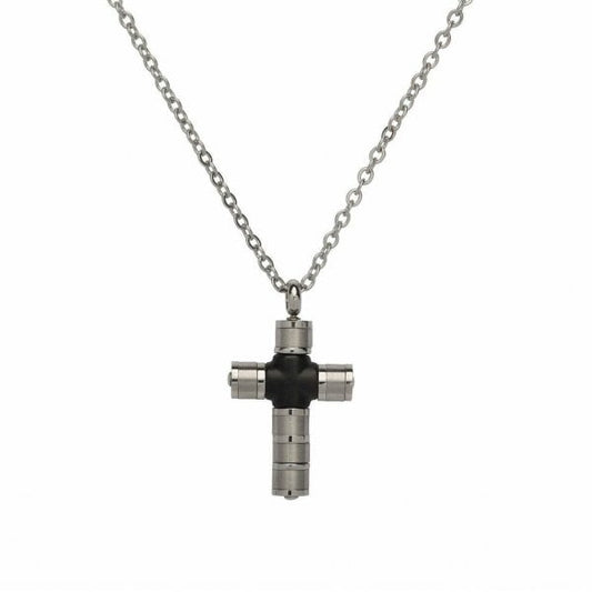 Stainless Steel & Black IP Plated Cross Pendant