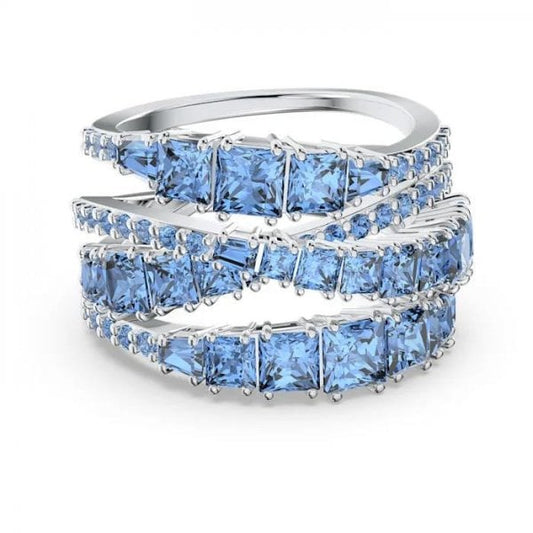 Twist Wrap Ring, Blue, Rhodium plated