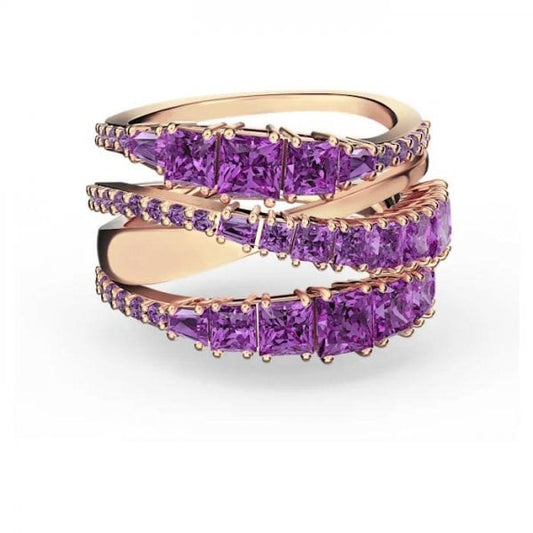 Twist Wrap Ring, Purple, Rose-gold tone plated