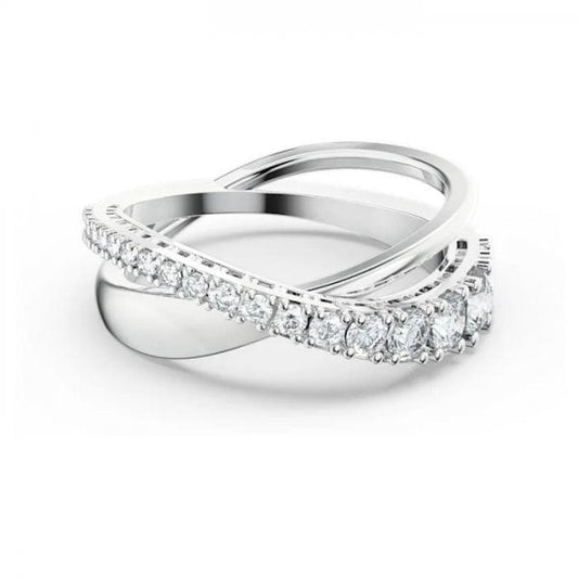 Twist Rows Ring, White, Rhodium plated S50