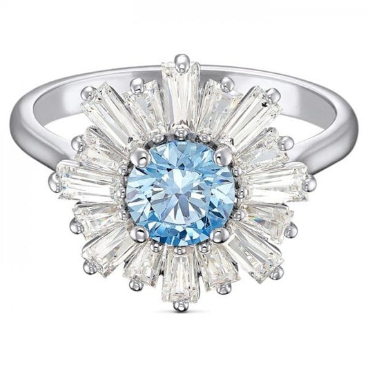Sunshine Ring, Blue, Rhodium plated