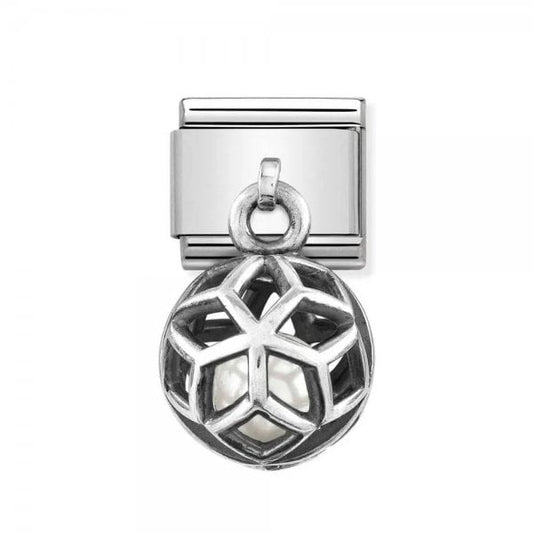 Silver Rhombus White Pearl Charm