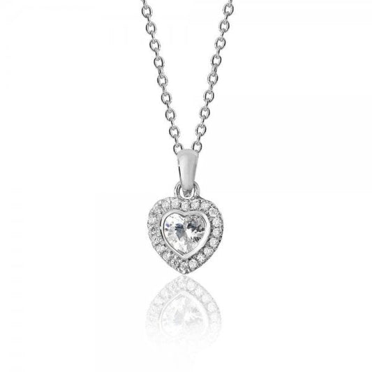Heart Halo Style Cubic Zirconia Chain Pendant