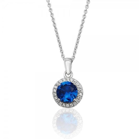 Halo Style Blue Cubic Zirconia Chain Pendant