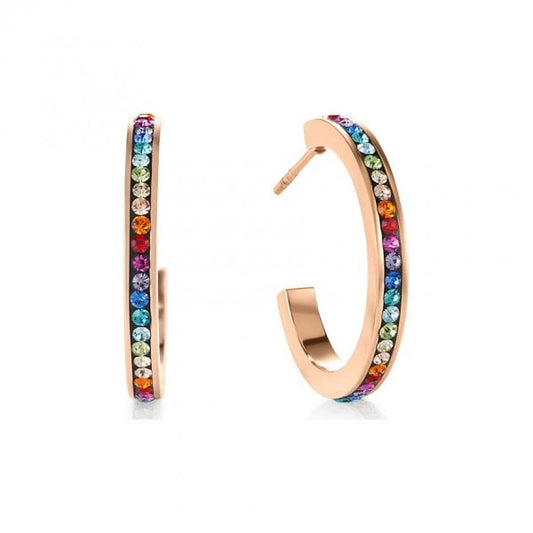Ladies Elegance Halo Rose Crystal Hoop Earrings