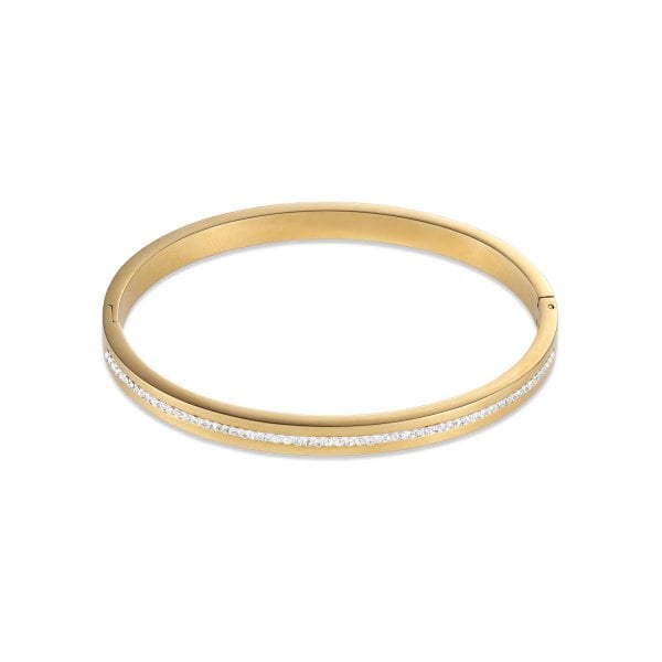 Yellow Gold Bangle with Clear Crystals