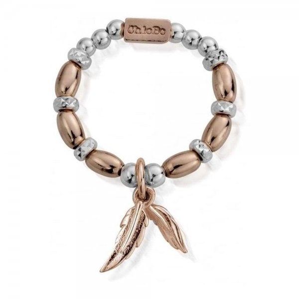 Rose Gold and Silver Dainty Double Feather Ring M