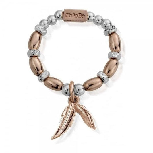 Rose Gold and Silver Dainty Double Feather Ring M