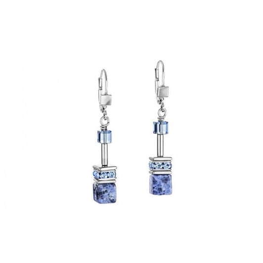 Ladies Geocube Blue Earrings