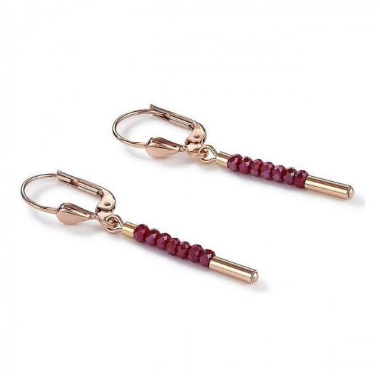 Ladies Rose Gold Plated Waterfall Earrings - Red