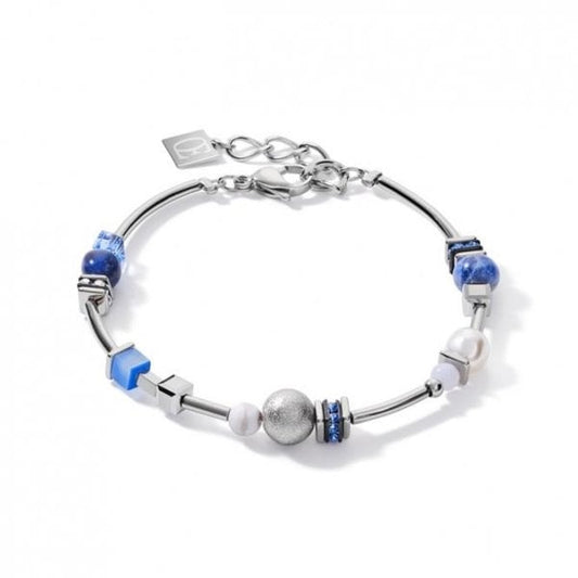 ladies pearls and cubes bracelet blue