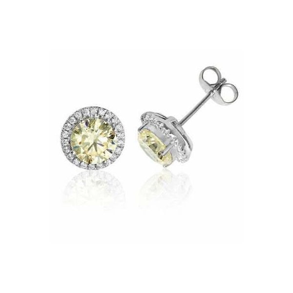 Round Cubic Zirconia Stud Earrings Yellow