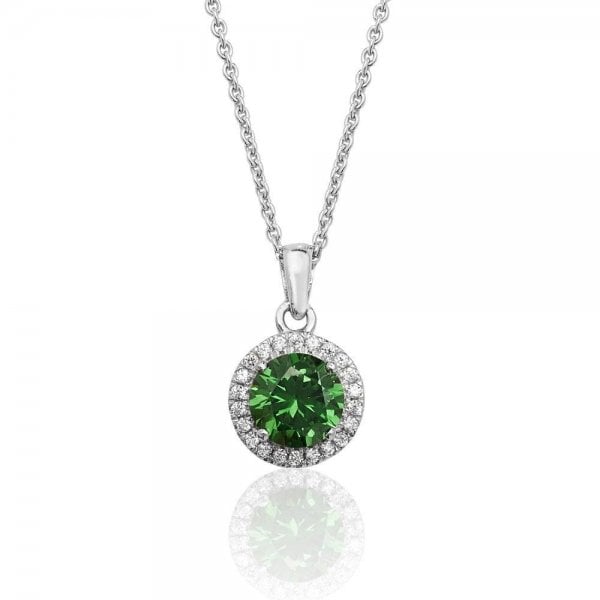 Halo Style Green Cubic Zirconia Chain Pendant
