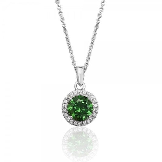 Halo Style Green Cubic Zirconia Chain Pendant