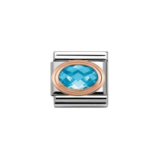 Classic Rose Gold Light Blue Faceted Cubic Zirconia Charm